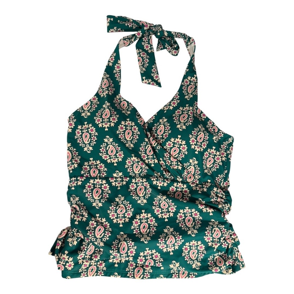 Boden Green and Pink Paisley Halter Swim Top